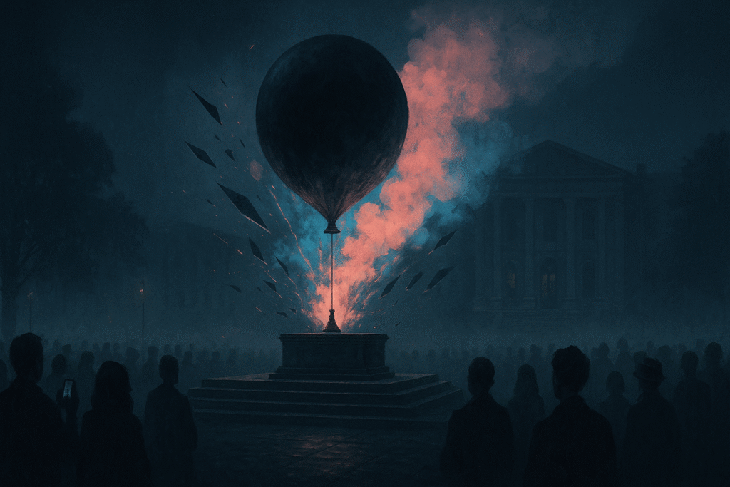 Evangelho da Fumaça: balão estourado — crítica ao “chá revelação”.