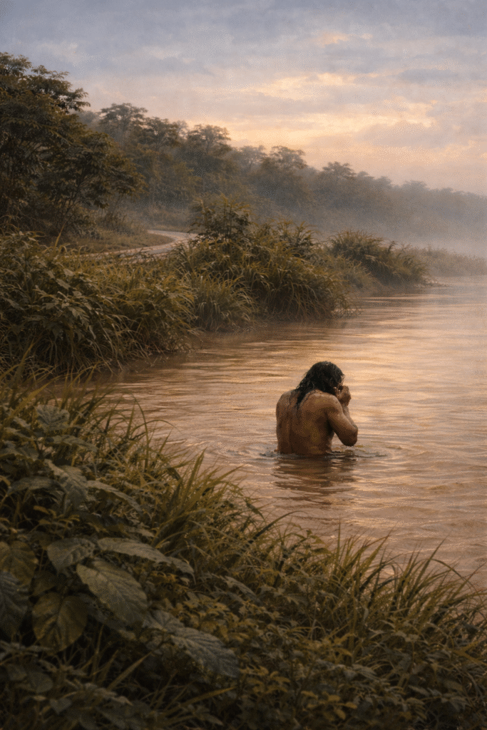 Andarilho no Rio Madeira, nas margens da BR-364