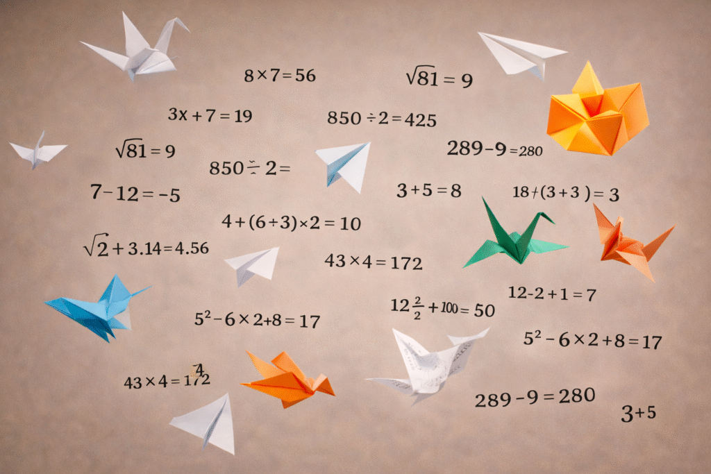 Cálculo e origamis representando o doido Cálculo